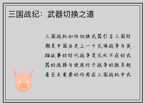 三国战纪：武器切换之道