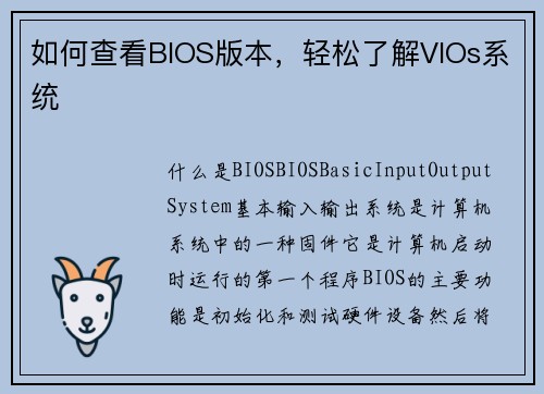 如何查看BIOS版本，轻松了解VIOs系统